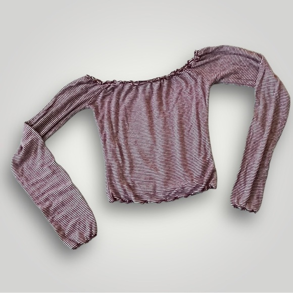 🟢5/$25 Forever 21 Stripe Crop Top Long Sleeve Sz S - Picture 1 of 10